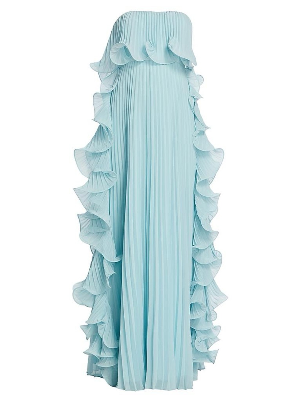 Badgley Mischka Strapless Pleated Ruffle Gown Blue Maxi Dress